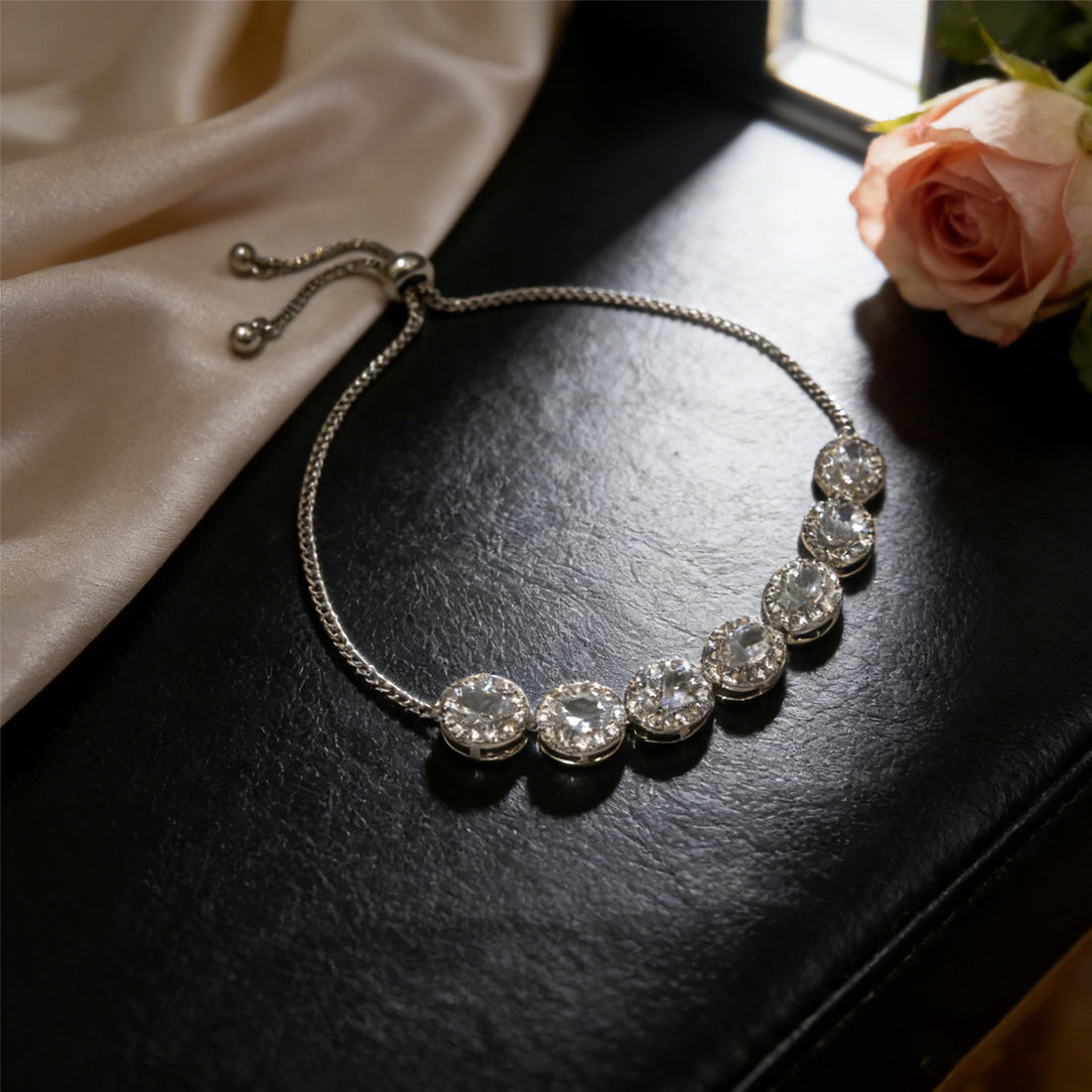 Oval Halo Crystal Tennis Bracelet